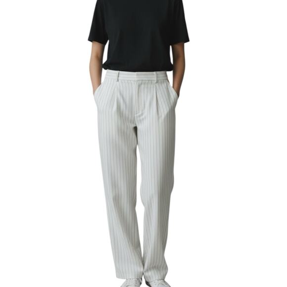 Reserved Clothing Pinstripe Wide Leg Pleated High Rise Trouser Pants Women’s Med - Picture 1 of 7